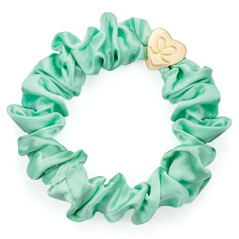 Gold Heart Silk Scrunchie Mint