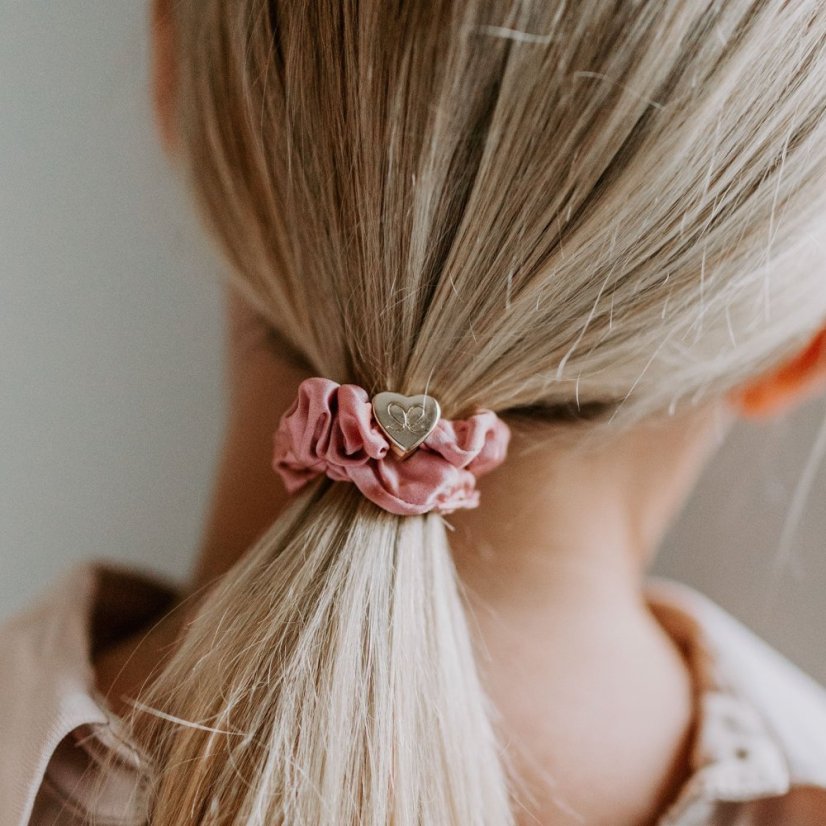 Gold Heart Silk Scrunchie Champagne Pink