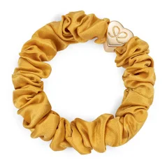 Gold Heart Silk Scrunchie Mustard