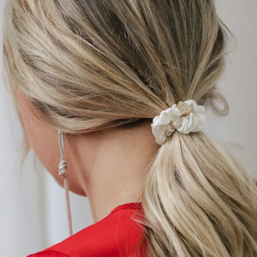 Gold Heart Silk Scrunchie Cream