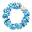 Gold Heart Silk Scrunchie Blue Leopard