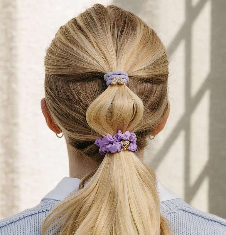 Gold Heart Silk Scrunchie Lilac