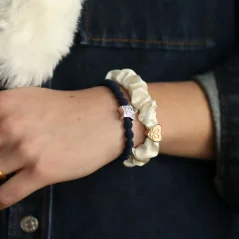 Gold Heart Silk Scrunchie Cream