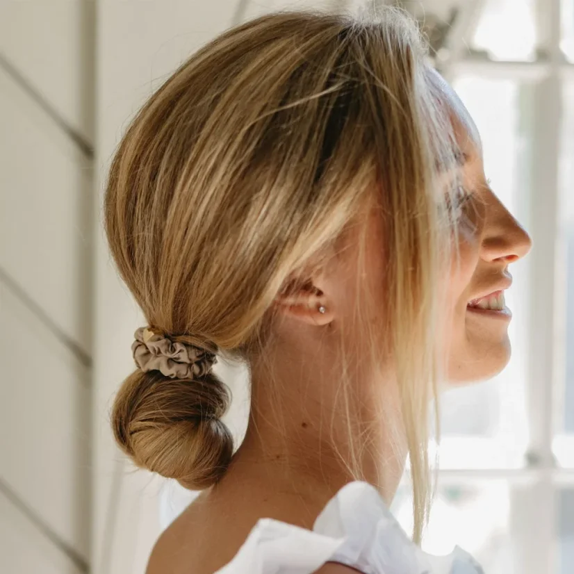 Gold Heart Silk Scrunchie Sand