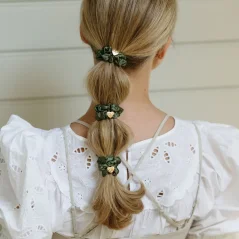 Gold Heart Silk Scrunchie Olive Green