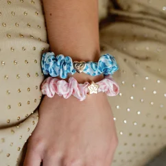 Gold Heart Silk Scrunchie Blue Leopard