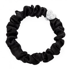 Silver Heart Silk Scrunchie Black