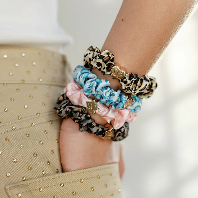 Gold Star Silk Scrunchie Pink Leopard