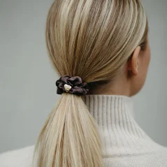 Gold Heart Silk Scrunchie Mocha