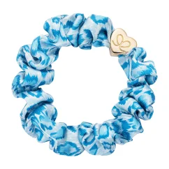 Gold Heart Silk Scrunchie Blue Leopard