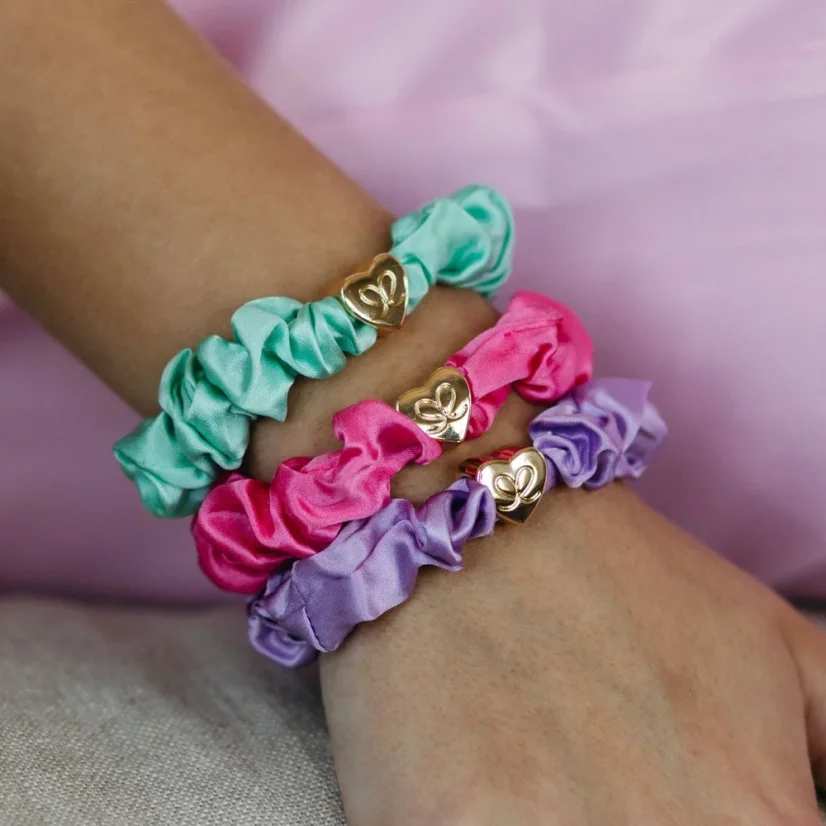 Gold Heart Silk Scrunchie Lilac