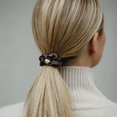 Gold Heart Silk Scrunchie Mocha