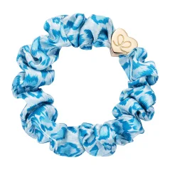 Gold Heart Silk Scrunchie Blue Leopard