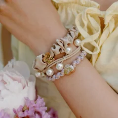 Gold Heart Silk Scrunchie Sand