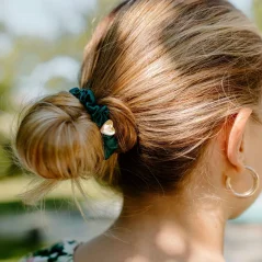 Gold Heart Silk Scrunchie Chive Green