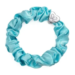 Silver Heart Silk Scrunchie Turquoise