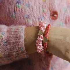 Gold Heart Silk Scrunchie Rose Tan