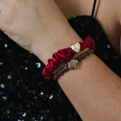 Gold Heart Silk Scrunchie Burgundy