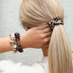 Gold Heart Silk Scrunchie Leopard