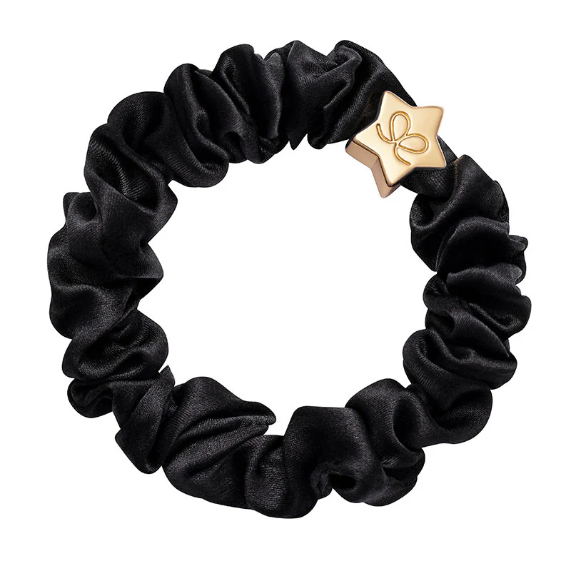 Gold Star Silk Scrunchie Black