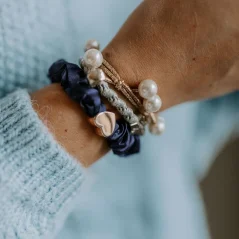Gold Heart Silk Scrunchie Navy