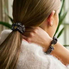 Gold Heart Silk Scrunchie Polka Dot Mocha