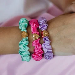 Gold Heart Silk Scrunchie Bubblegum
