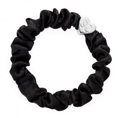Silver Heart Silk Scrunchie Black